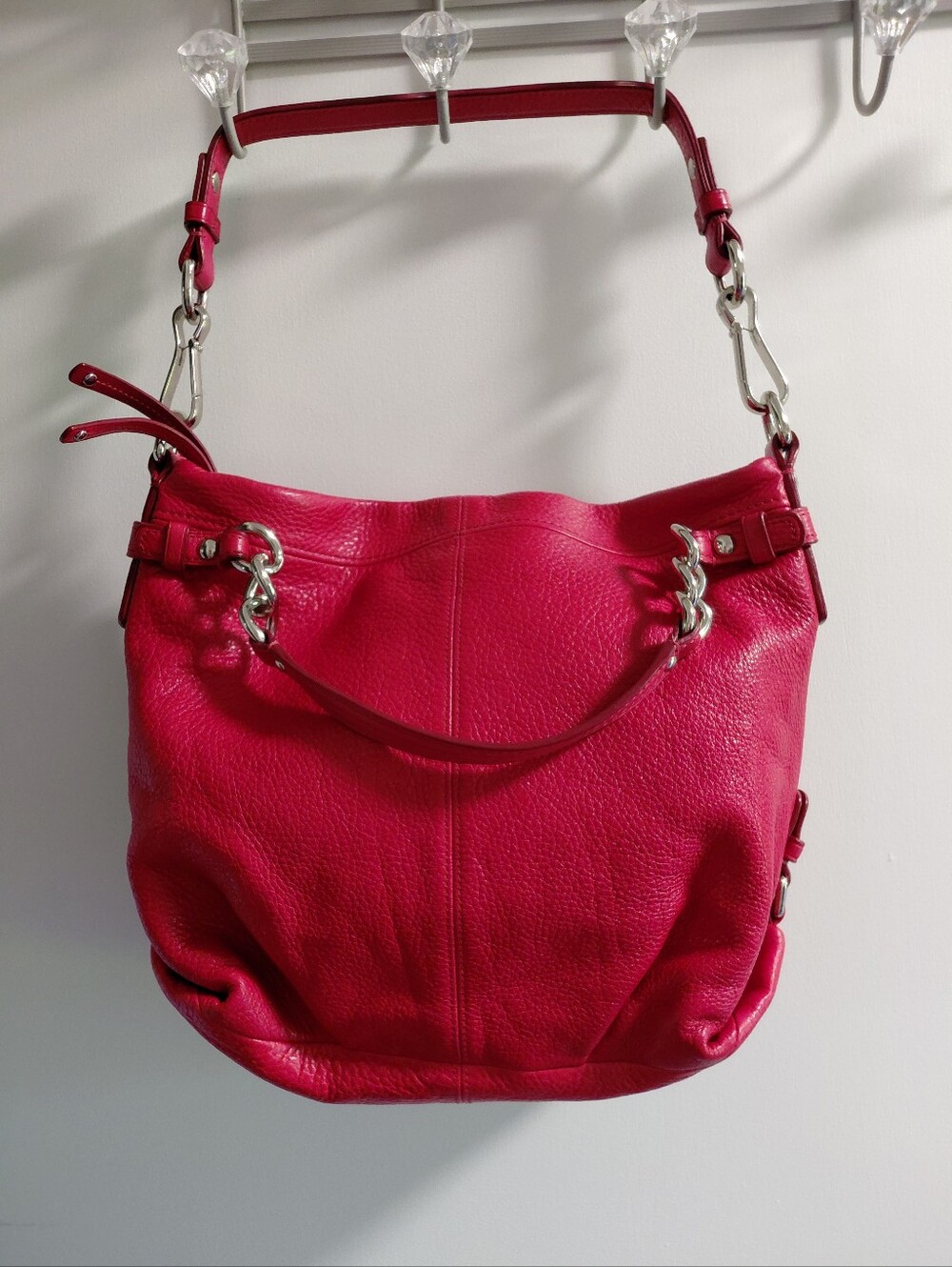 Coach Red Pebbled Leather Brooke Hobo Purse Bag with Silver Hardware 14142